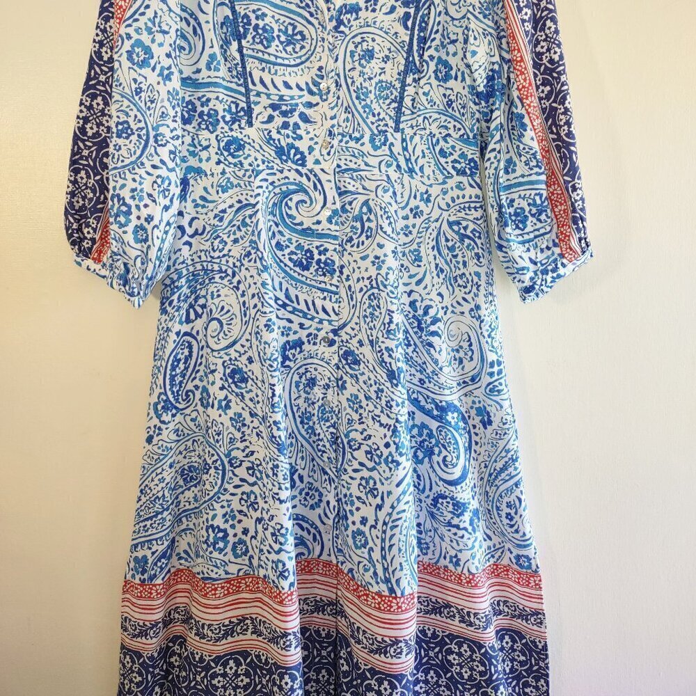 ZARA Paisley Floral Linen Maxi Dress Euro Summer Boho Beach Resort Size Small - Picture 7 of 13